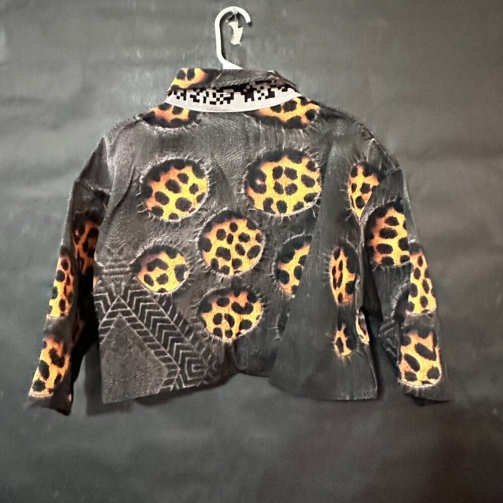 Leopard Print Crop Jacket Black Cotton Long Sleeve Streetwear Size xL Grunge - Picture 6 of 10